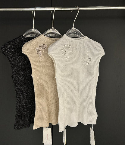 Embroidered Butterfly Shimmer Ribbed Sweater