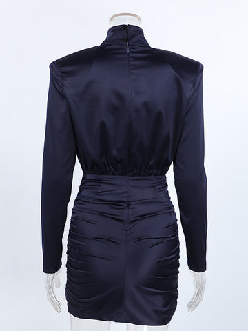 Padded Shoulder Ruched Mini Dress