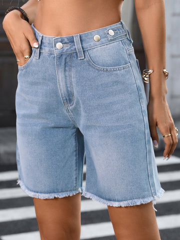 High Waisted Raw Hem Denim Shorts