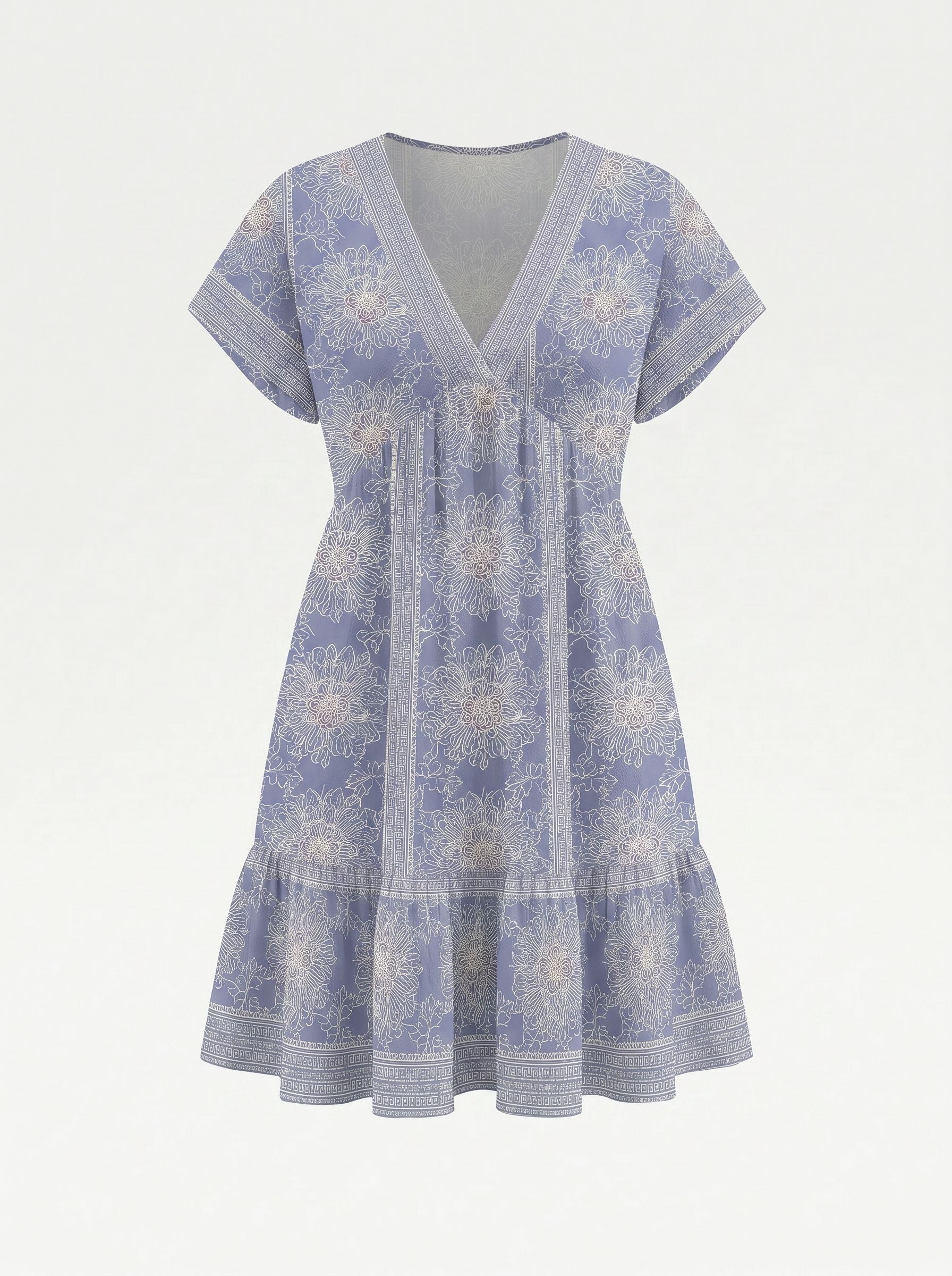 EVA Floral Print V Neck Tiered Babydoll Mini Dress