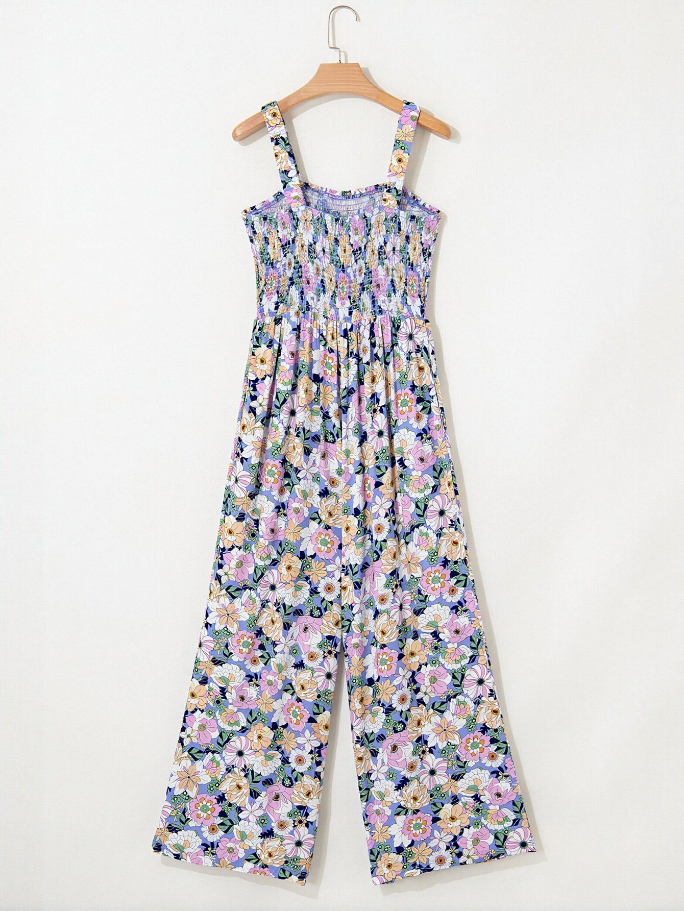 Smocked Floral Wide Leg Jumpsuit