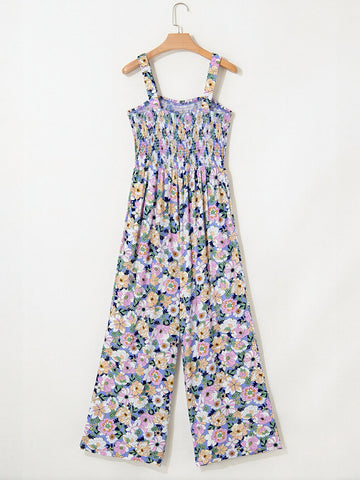 Smocked Floral Wide Leg Jumpsuit