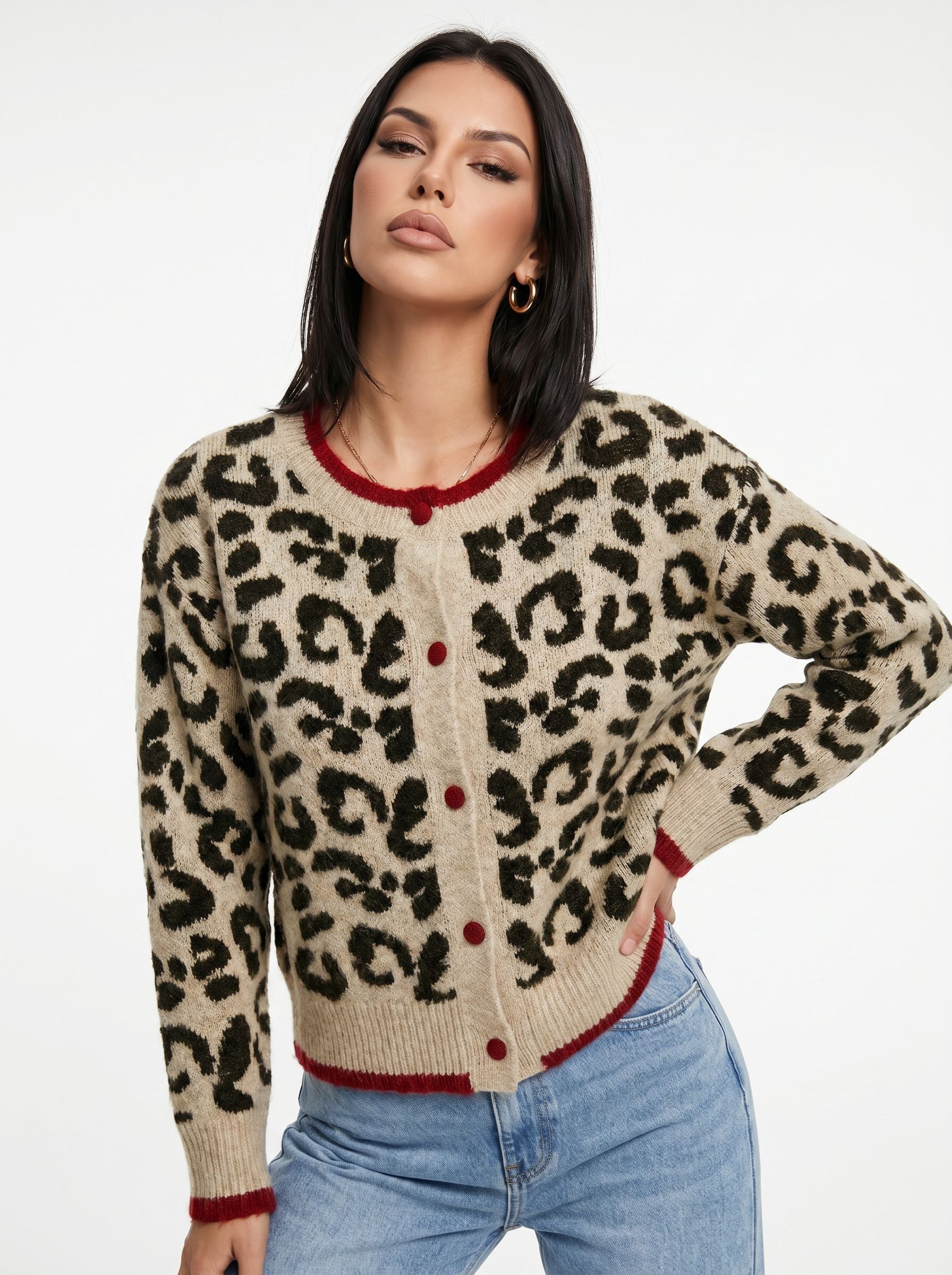Cozy Leopard Print Knit Cardigan