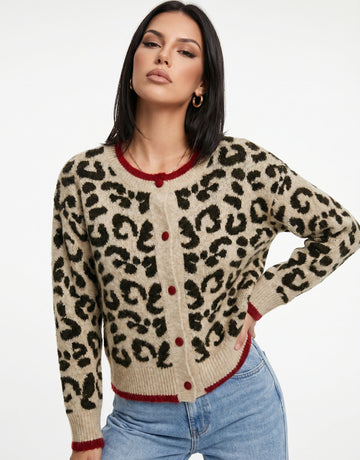 Cozy Leopard Print Knit Cardigan