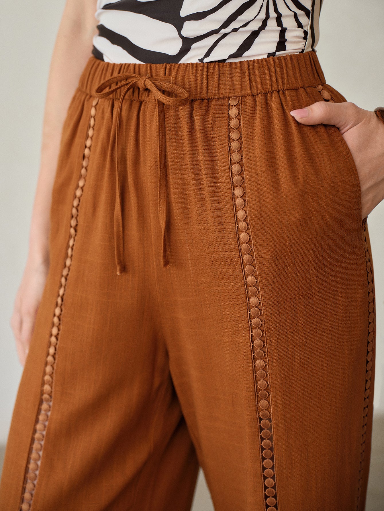 High Waisted Linen Blend Pants