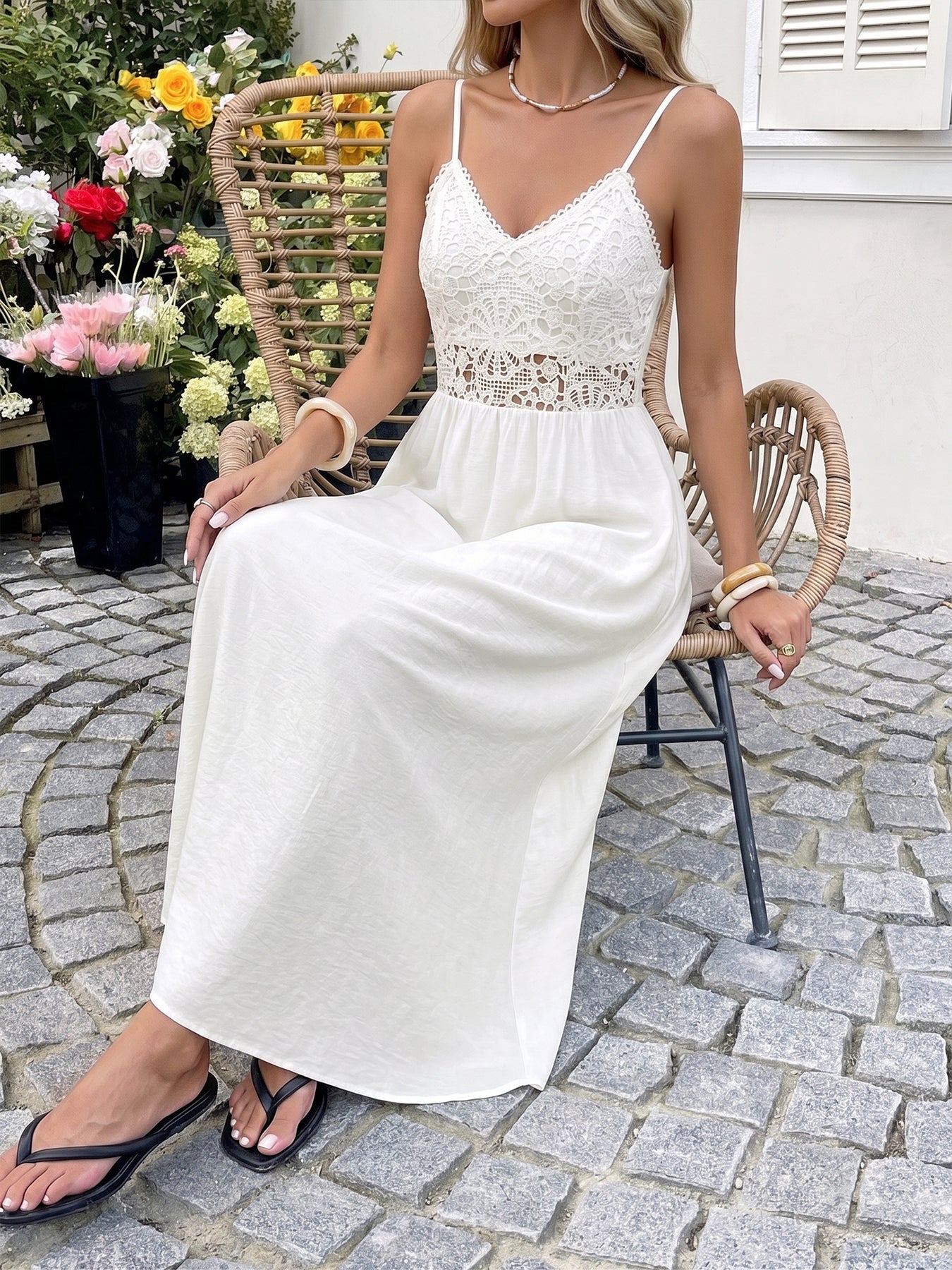 Boho Lace Trim Maxi Dress