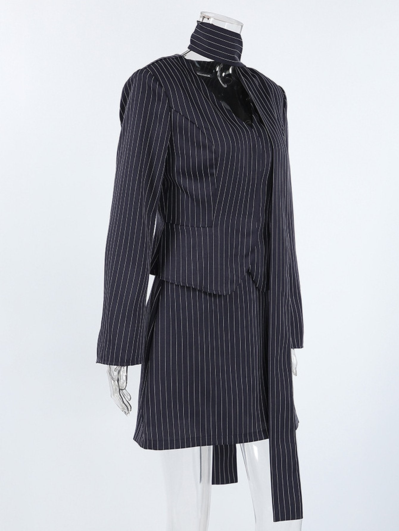 Pinstripe Chic Blazer Skirt Set