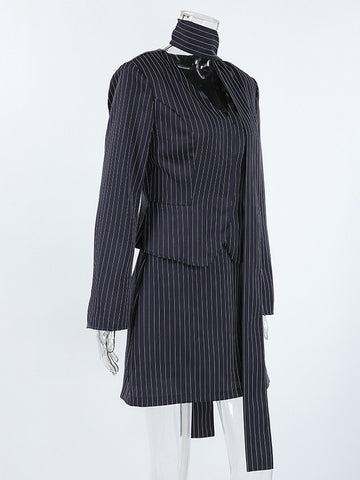 Pinstripe Chic Blazer Skirt Set