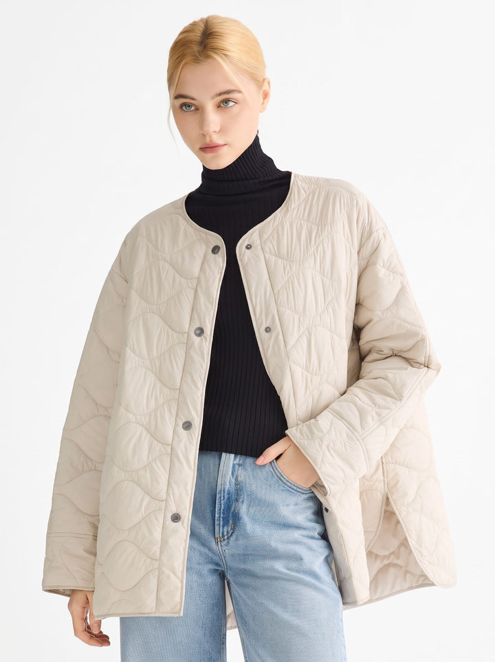 Oversized Quilted Snap Button Puffer Jacket
