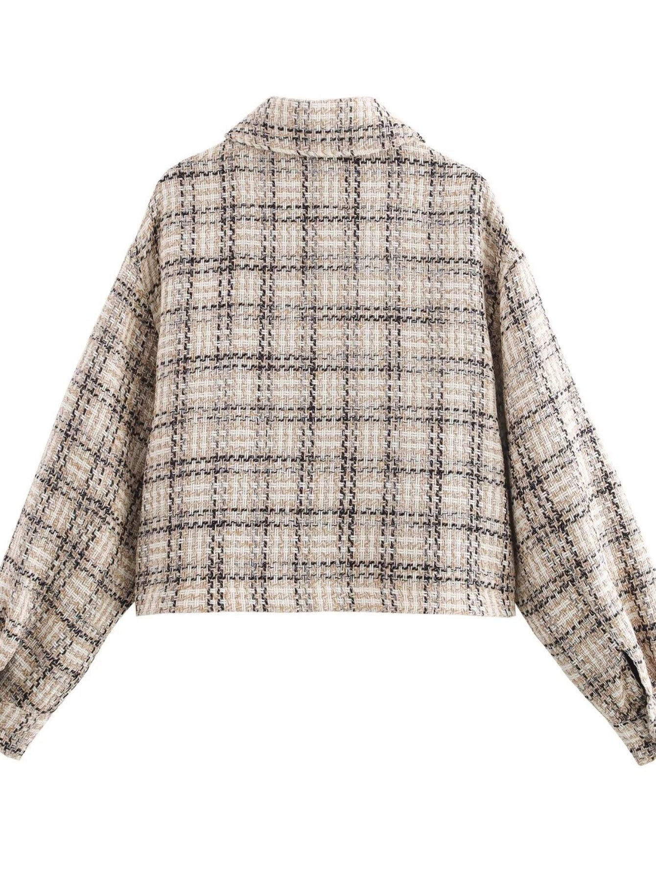 Classic Plaid Cropped Tweed Jacket