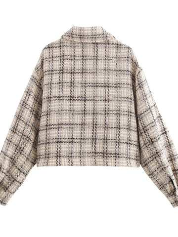 Classic Plaid Cropped Tweed Jacket