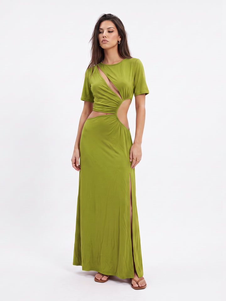 Asymmetric Cutout High Slit Modern Maxi Dress