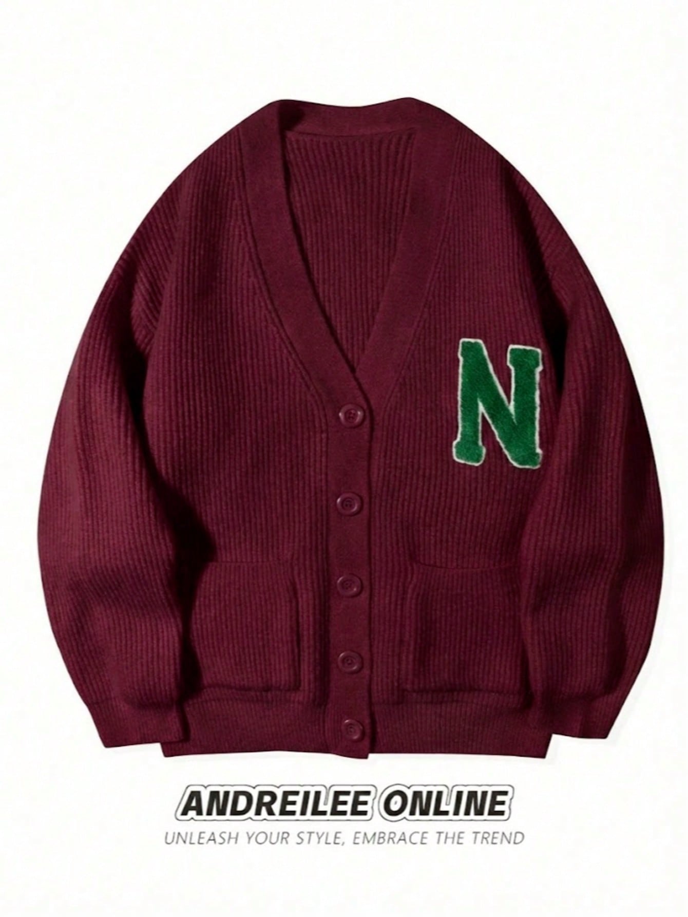 Oversized Letter Patch Ribbed Cardigan