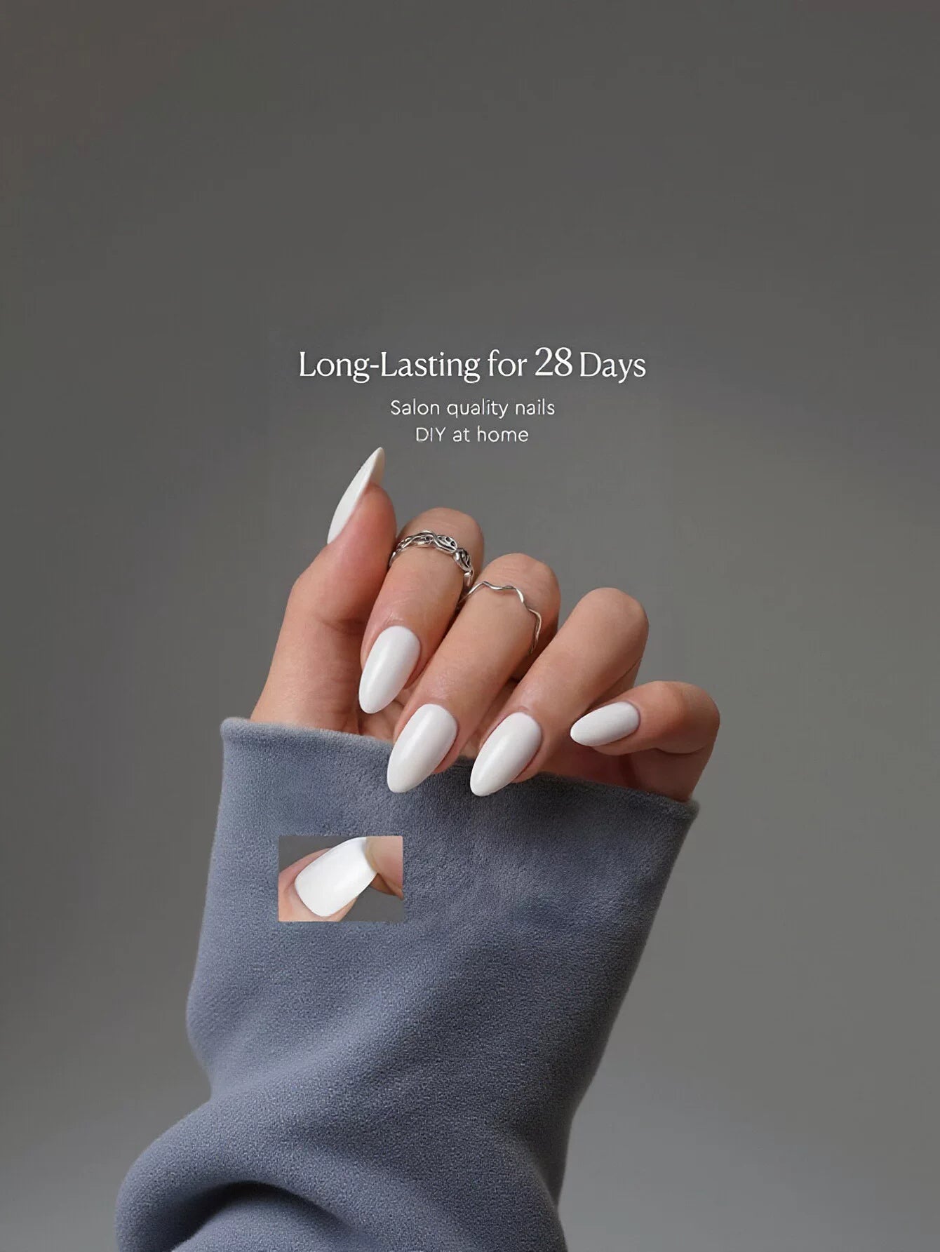 Glossy White Almond Press On Nails