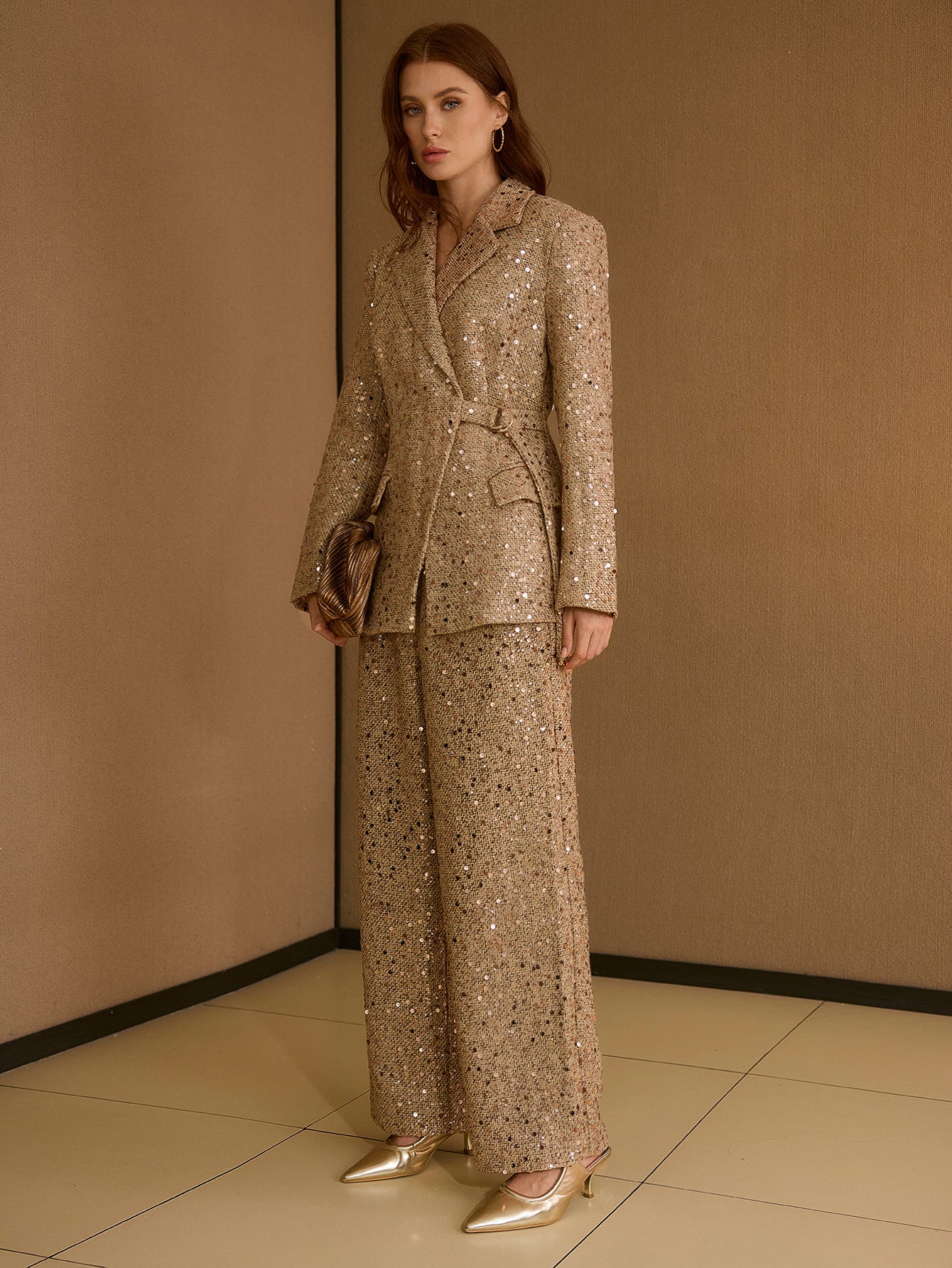 Sparkly Sequin Tweed Blazer Jacket