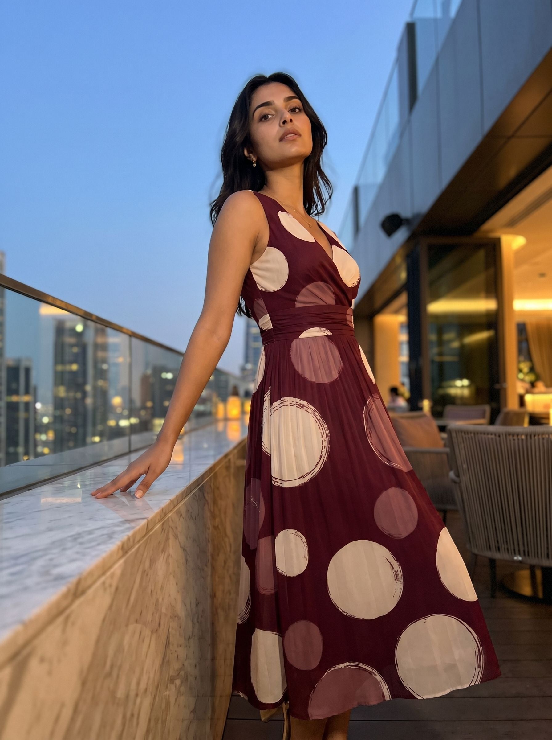 Linda's Large Polka Dot Print Midi Dress