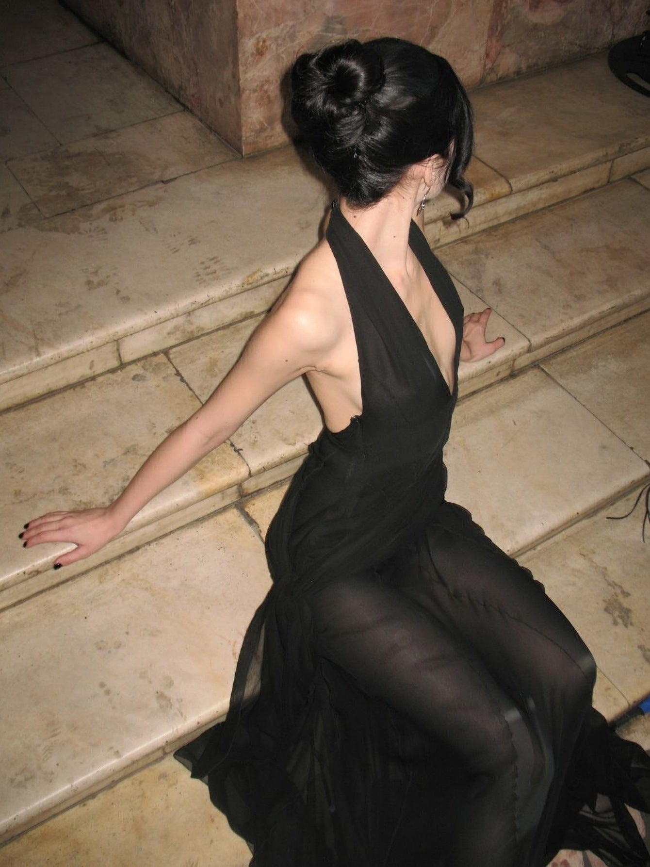 Sleek Plunging Sheer Maxi Dress