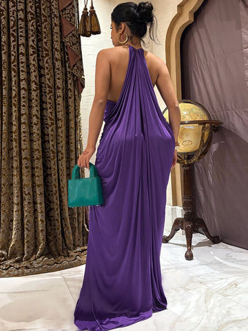 Elegant Draped Halter Maxi Dress