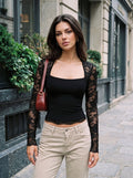Elegant Lace Sleeve Square Neck Top