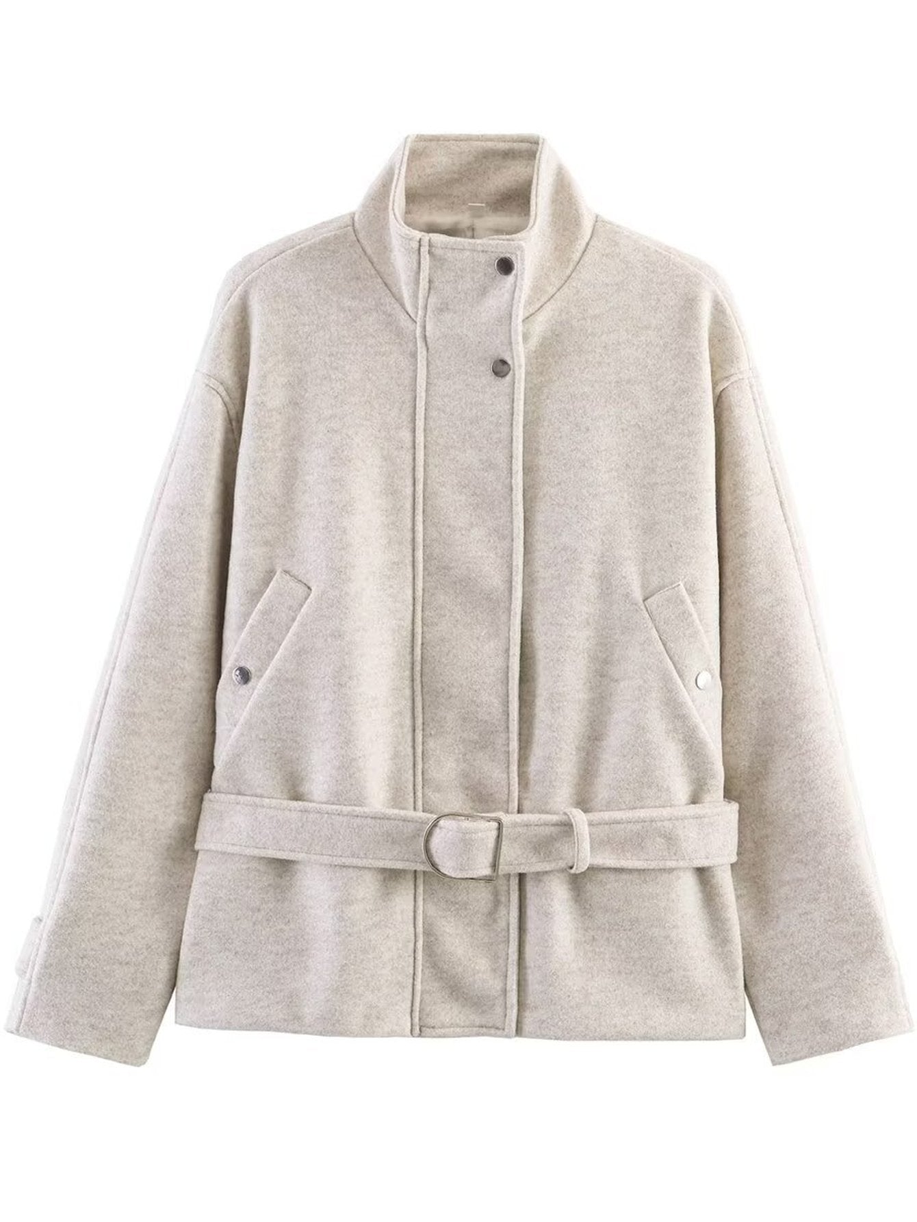 Cozy Belted Stand Collar Wool Jacket