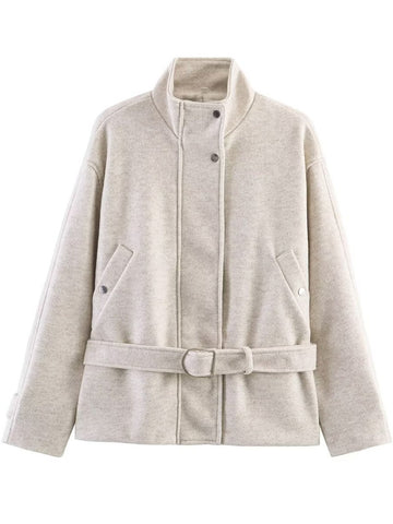 Cozy Belted Stand Collar Wool Jacket