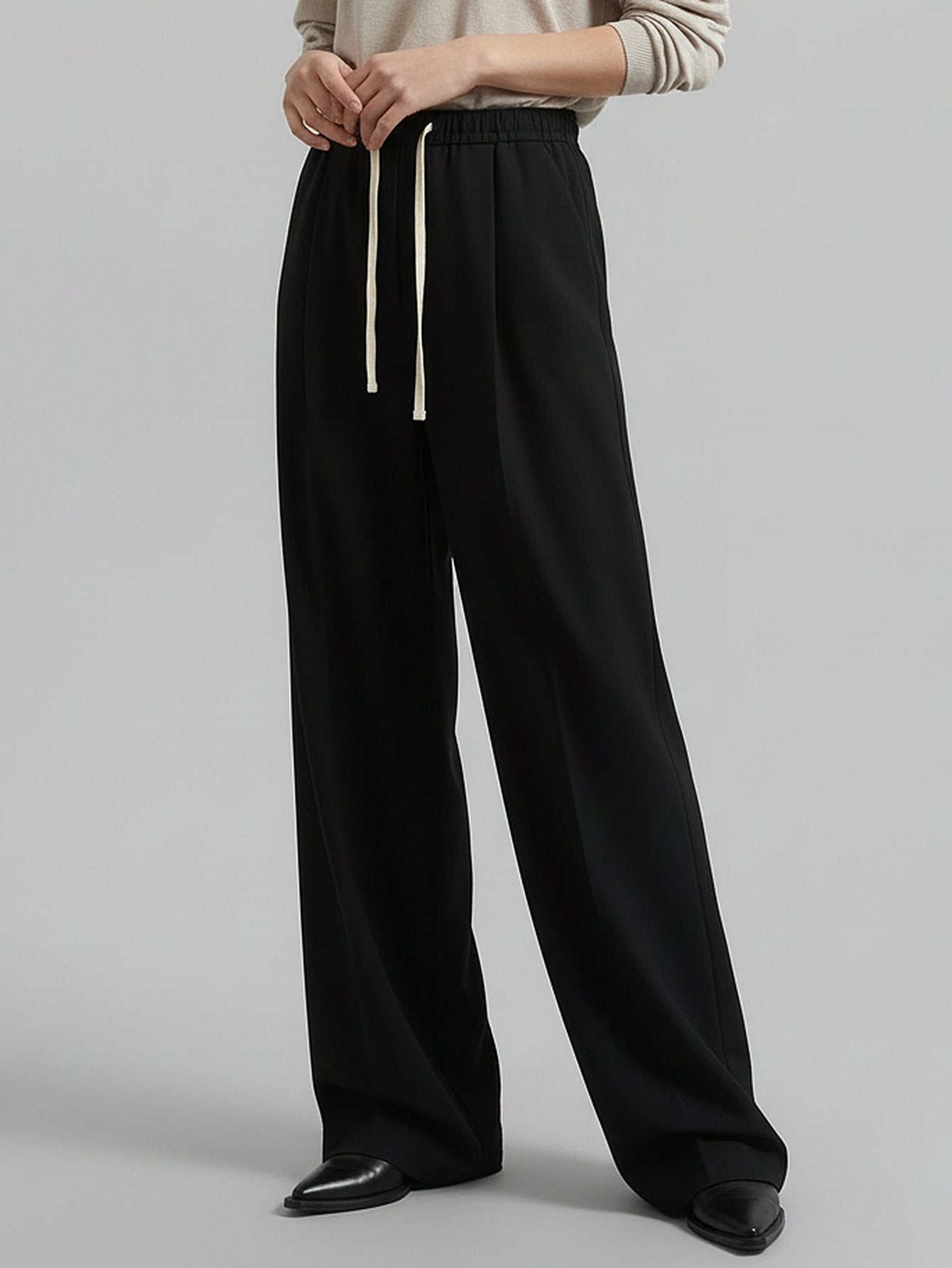 Wool Blend Drawstring Pants