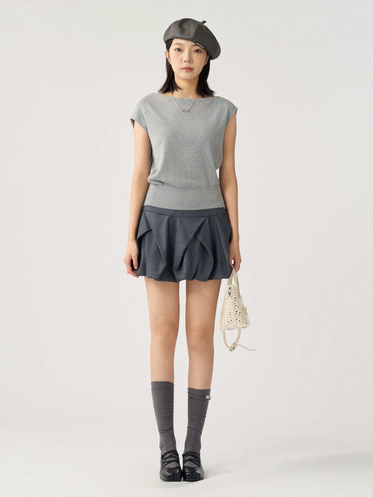 High Waisted Pleated Bubble Skirt