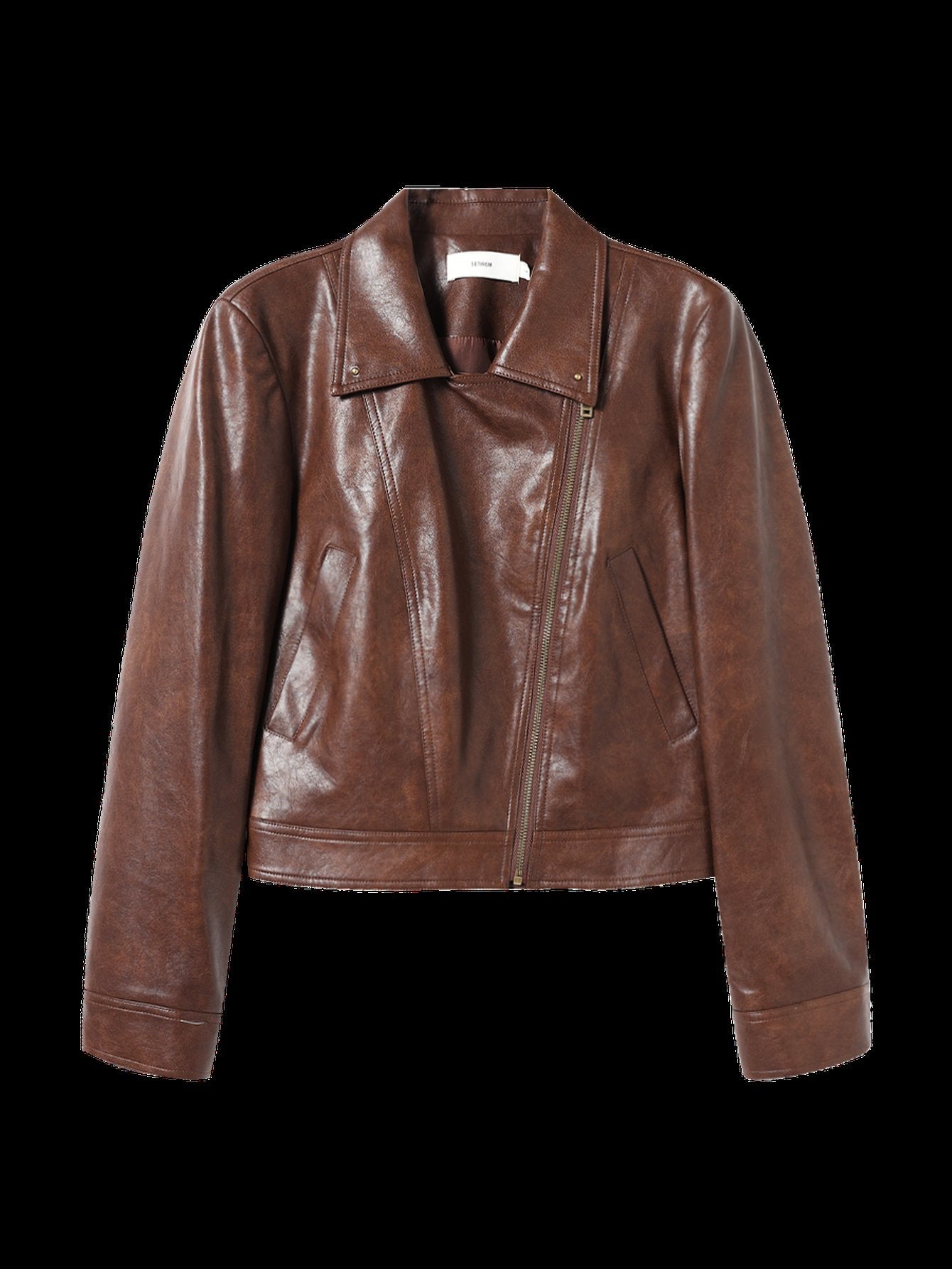 Classic Brown Cropped Faux Leather Jacket