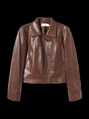 Classic Brown Cropped Faux Leather Jacket