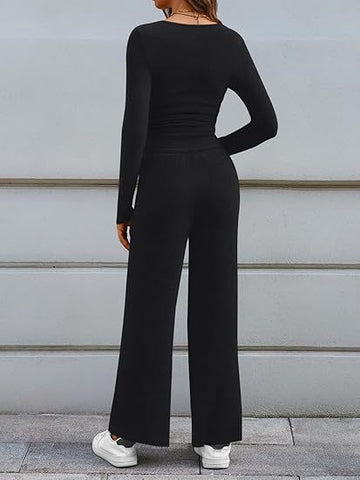 Cozy Button Henley Wide Leg Set