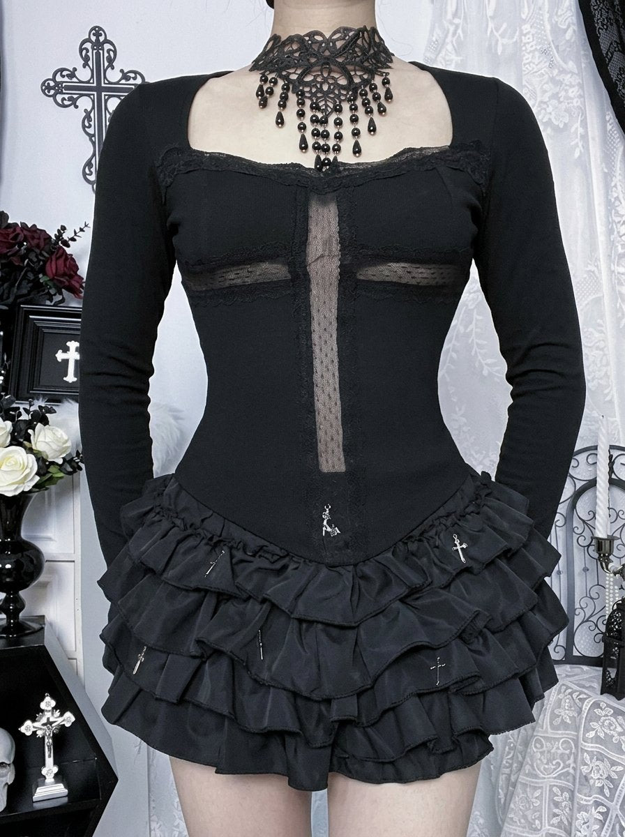 Gothic Lace Trim Slim Fit Tee