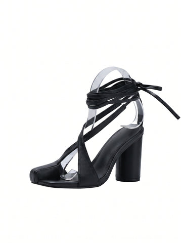 Strappy Lace Up Block Heel Sandals