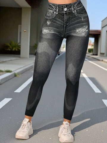 High-Waisted Distressed Casual Jeans