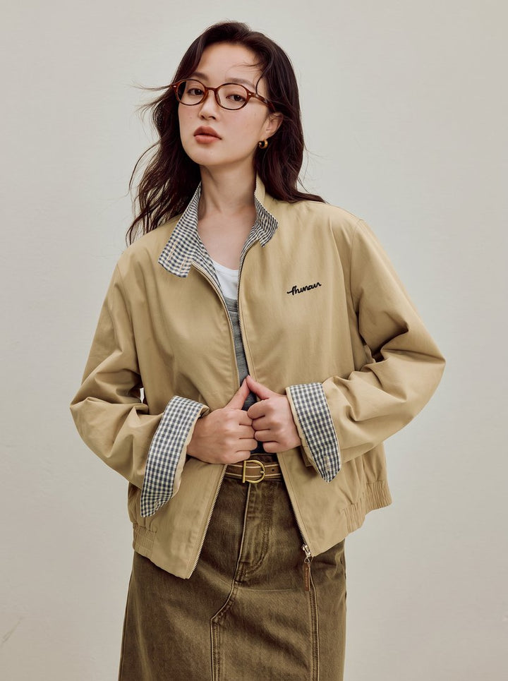 Plaid Collar Cotton Casual Bomber Jacket