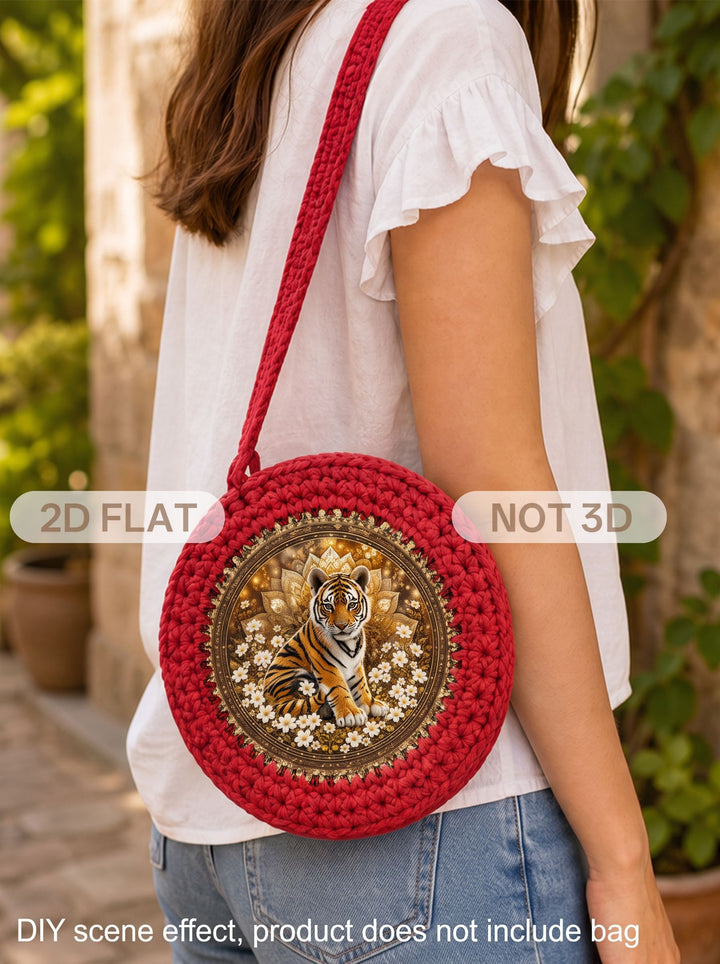 Cute Tiger Cub and Mandala Crochet Basket Bottom