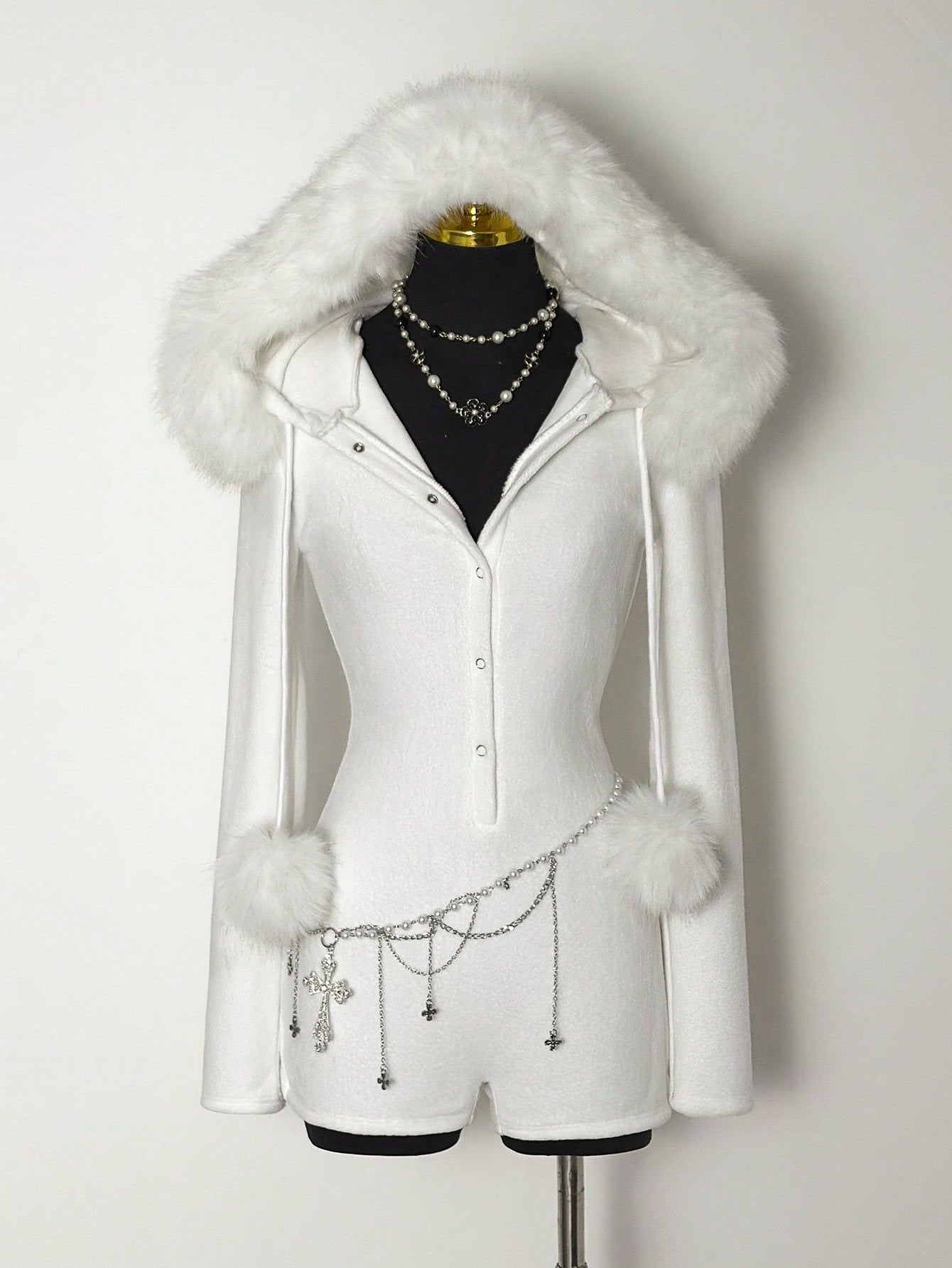 Faux Fur Hooded Romper Playsuit