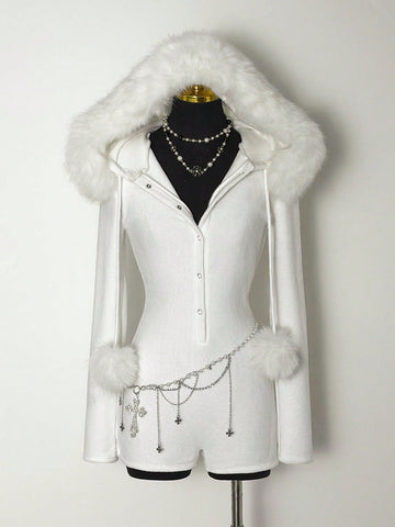 Faux Fur Hooded Romper Playsuit