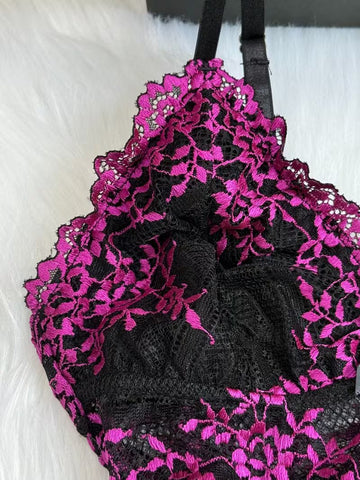 Lace Trim Satin Pajama Set