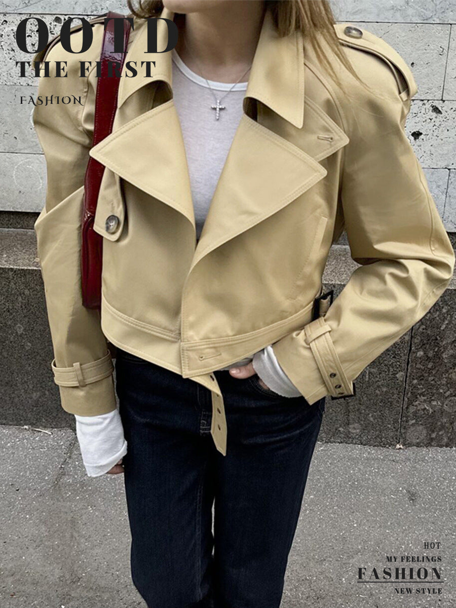 Cropped Belted Utility Trench Coat