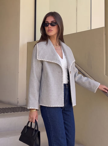 Contrast Stitch Wide Collar Coat