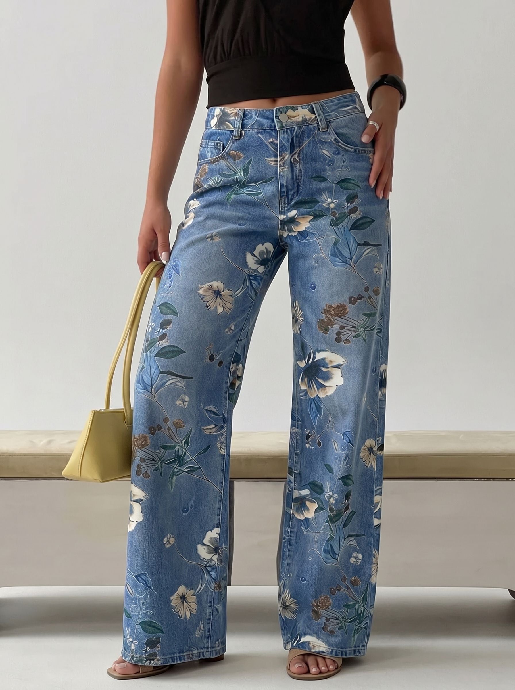 Floral Print High Waisted Jeans