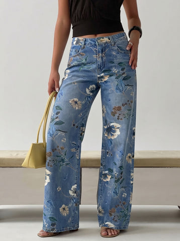 Floral Print High Waisted Jeans