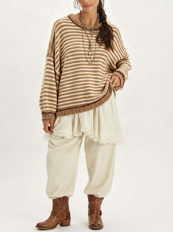 Oversized Striped Crewneck Knit Sweater