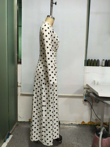 Polka Dot Lace Trim Maxi Dress