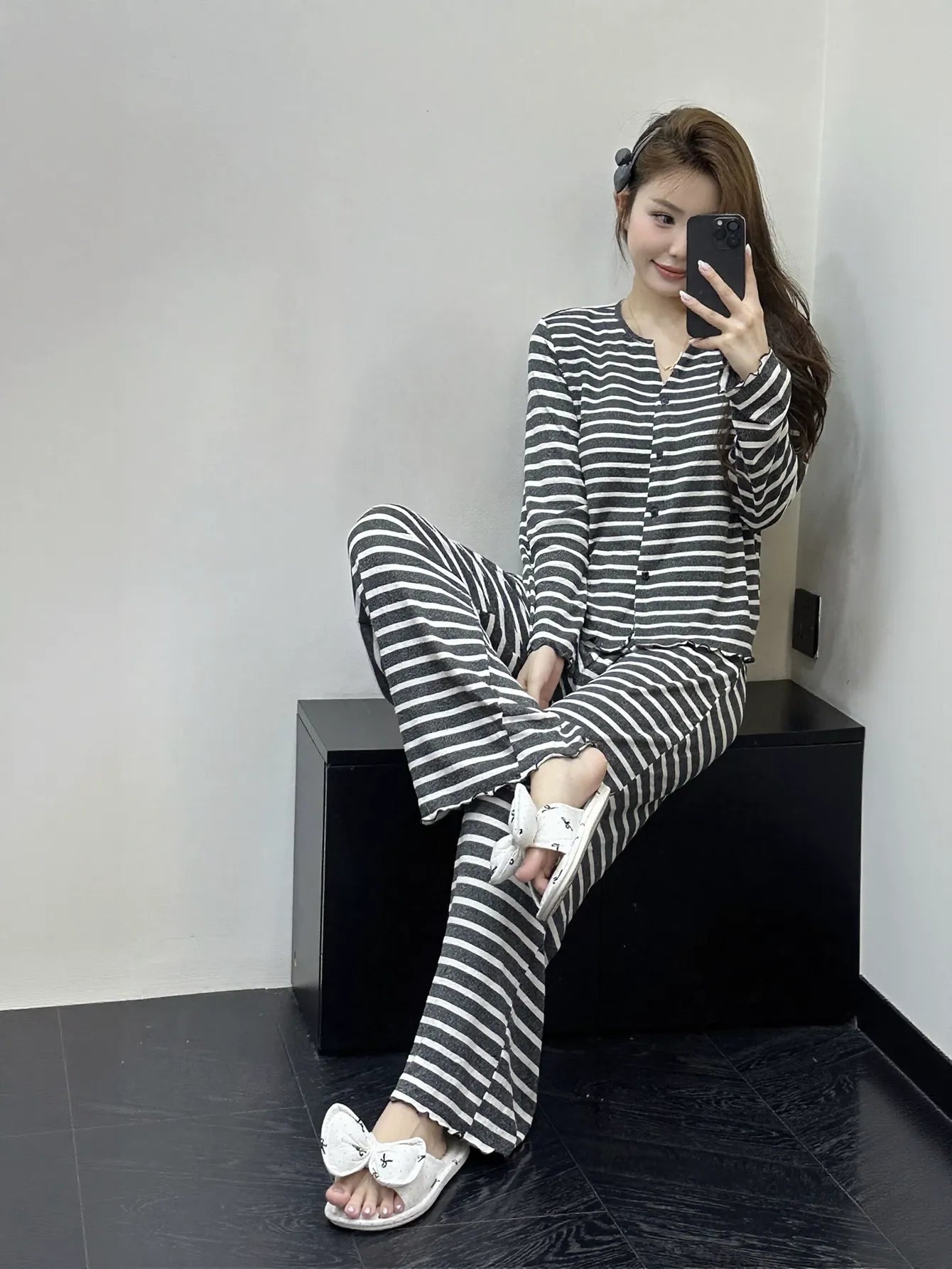Soft Striped Button Down Lounge Set