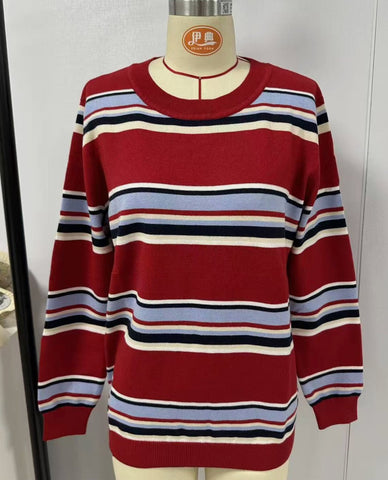 Casual Striped Crewneck Knit Sweater
