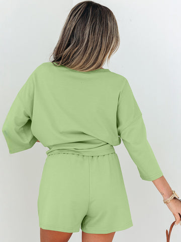 V Neck Drawstring Waist Shorts Set