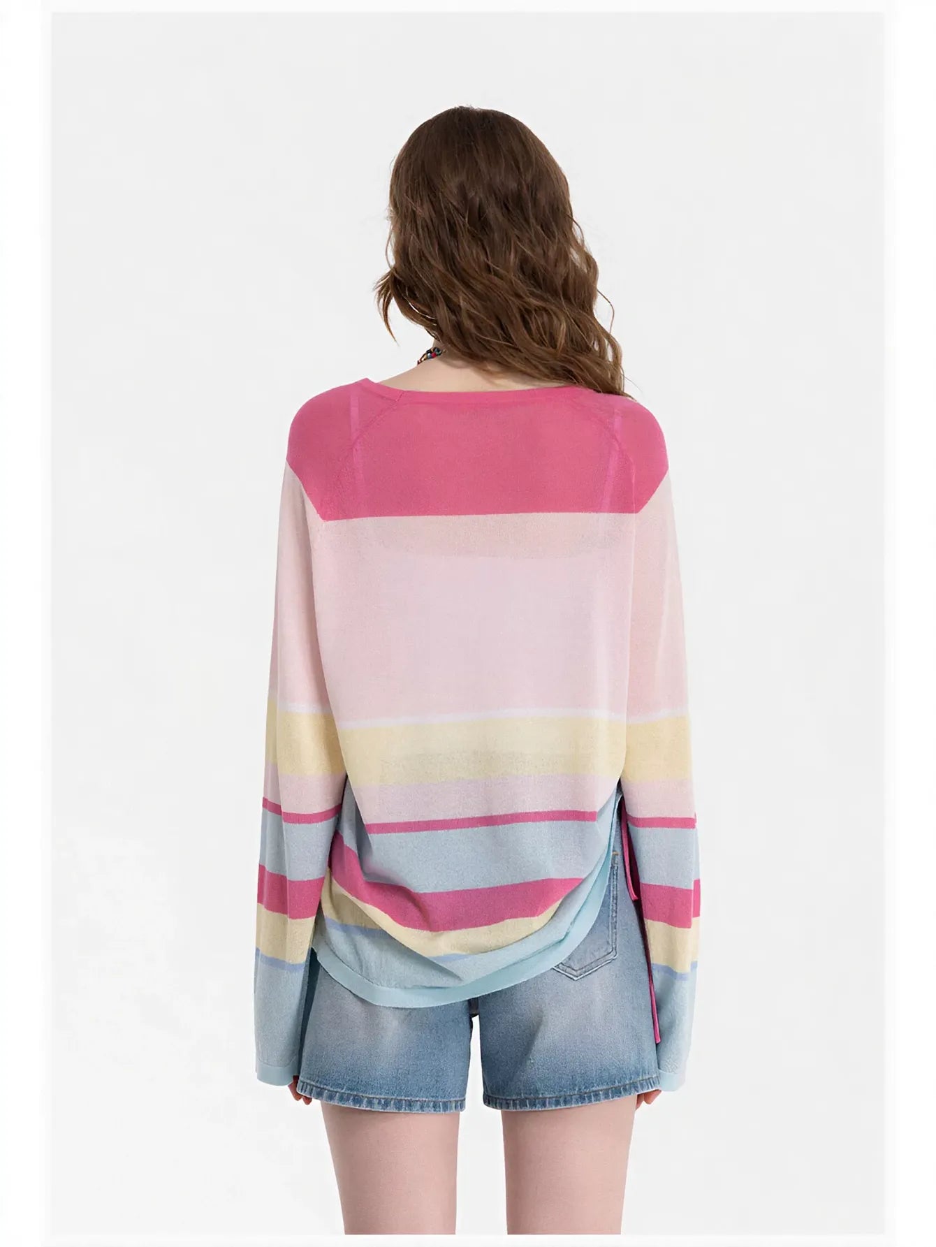 Striped Drawstring Side Knit Sweater