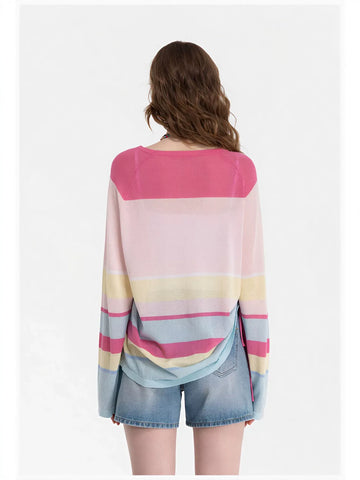 Striped Drawstring Side Knit Sweater