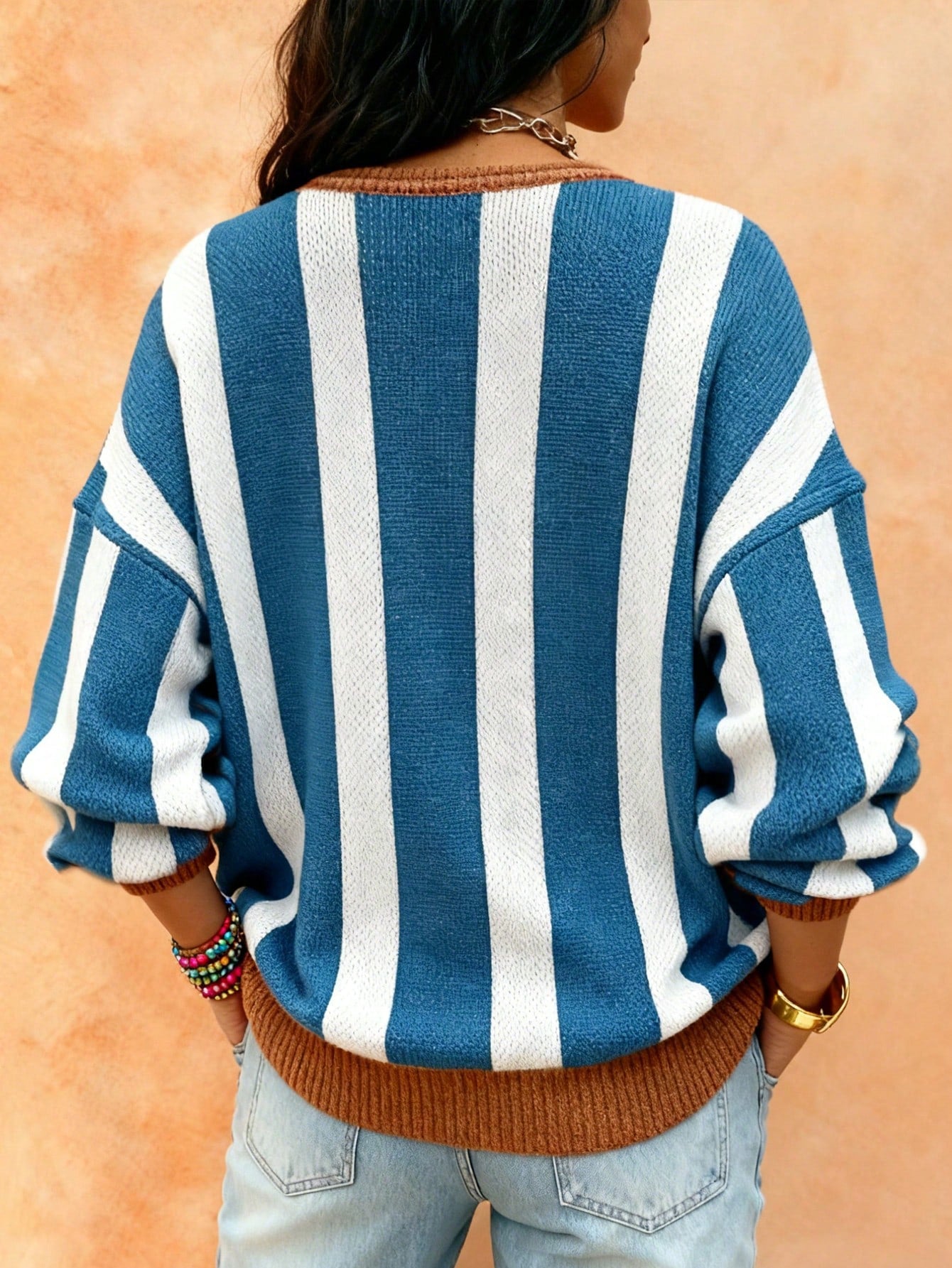 Oversized Striped Lobster Graphic Sweater